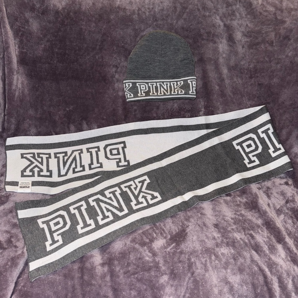 Victoria’s Secret PINK grey hat and scarf set